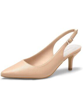 Women’s Nude Low Heel Pumps Closed Pointed Toe Kitten Heels Party Dressy Shoes